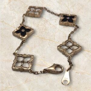Solid Gold and Diamond Clover  5 Motive Bracelet 18 K Gold 750 Italy two side